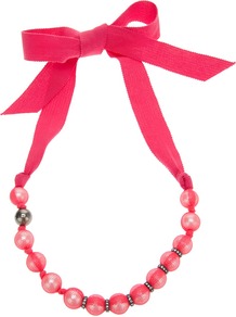 Faux Pearl Necklace - predominant colour: hot pink; occasions: casual, evening, work, holiday; style: standard; length: mid; size: standard; material: fabric; trends: fluorescent, metallics; finish: plain; embellishment: beading, crystals, pearls, ribbon