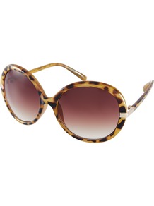 Oversized Round Frame Sunglasses - predominant colour: tan; occasions: casual, holiday; style: round; size: large; material: plastic/rubber; pattern: animal print, tortoiseshell; finish: plain