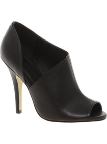 Thrill Shoe Boots - predominant colour: black; occasions: casual, evening, work, occasion; material: faux leather; heel height: high; heel: stiletto; toe: open toe/peeptoe; boot length: shoe boot; style: standard; finish: plain; pattern: plain