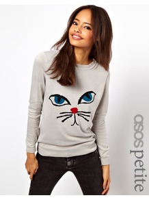 Petite Exclusive Jumper With Cat Face - style: standard; predominant colour: light grey; occasions: casual; length: standard; fibres: acrylic - 100%; fit: standard fit; neckline: crew; sleeve length: long sleeve; sleeve style: standard; pattern type: fabric; pattern size: standard; pattern: patterned/print; texture group: jersey - stretchy/drapey