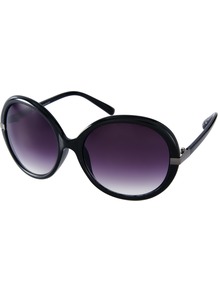 Oversized Round Frame Sunglasses - predominant colour: black; occasions: casual, holiday; style: round; size: large; material: plastic/rubber; pattern: plain; finish: plain