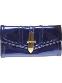Russia Slgs Check - predominant colour: navy; occasions: evening, occasion; type of pattern: standard; style: clutch; length: hand carry; size: small; material: leather; pattern: plain; trends: metallics; finish: patent