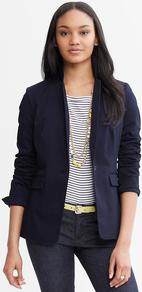 Sateen Blazer - pattern: plain; style: single breasted blazer; collar: standard lapel/rever collar; predominant colour: navy; occasions: work; length: standard; fit: tailored/fitted; fibres: cotton - stretch; sleeve length: long sleeve; sleeve style: standard; texture group: structured shiny - satin/tafetta/silk etc.; collar break: low/open; pattern type: fabric
