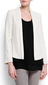 Minimalistic Cut Blazer - pattern: plain; style: single breasted blazer; collar: shawl/waterfall; predominant colour: ivory; occasions: casual, evening, occasion; length: standard; fit: tailored/fitted; fibres: polyester/polyamide - 100%; sleeve length: long sleeve; sleeve style: standard; collar break: low/open; pattern type: fabric; texture group: woven light midweight