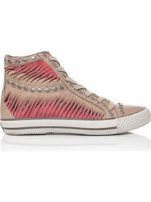 Clay &Amp; Peach Vanilla Nappa Trainers 6 Uk/39 Eu Cly/Pch - predominant colour: coral; occasions: casual, work; material: leather; heel height: flat; embellishment: studs, pleated; ankle detail: ankle tie; toe: round toe; style: trainers; trends: sporty redux; finish: plain; pattern: patterned/print, two-tone