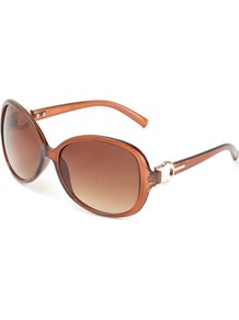 Brown Snaffle Sunglasses - predominant colour: tan; occasions: casual, holiday; style: round; size: large; material: plastic/rubber; pattern: plain; finish: plain