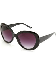 Black Oversized Round Sunglasses - predominant colour: black; occasions: casual, holiday; style: round; size: large; material: plastic/rubber; pattern: plain; finish: plain