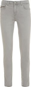 Chalk Zip Pocket Jeans - style: skinny leg; length: standard; pattern: plain; pocket detail: traditional 5 pocket; waist: mid/regular rise; predominant colour: light grey; occasions: casual; fibres: cotton - stretch; texture group: denim; pattern type: fabric; pattern size: standard