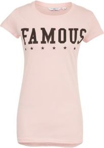 Pale Pink Famous T Shirt - style: t-shirt; hip detail: fitted at hip; predominant colour: blush; occasions: casual; length: standard; fibres: cotton - stretch; fit: body skimming; neckline: crew; bust detail: contrast pattern/fabric/detail at bust; sleeve length: short sleeve; sleeve style: standard; pattern type: fabric; pattern size: big & light; pattern: patterned/print; texture group: jersey - stretchy/drapey