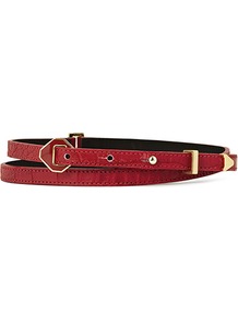 Klara Diamond Hardware Skinny Belt - predominant colour: burgundy; occasions: casual, evening, work, occasion; type of pattern: light; style: classic; size: skinny; worn on: waist; material: leather; embellishment: studs, buckles; pattern: plain; finish: plain