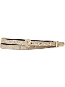 Klara Diamond Hardware Skinny Belt - predominant colour: stone; occasions: casual, evening, work, occasion; type of pattern: light; style: classic; size: skinny; worn on: waist; material: leather; pattern: animal print, plain; finish: plain; embellishment: buckles