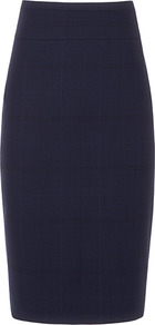 Tara Sun Fishtail Pencil Skirt - pattern: plain, checked/gingham; style: pencil; fit: tailored/fitted; waist detail: fitted waist, wide waistband/cummerbund; waist: high rise; hip detail: fitted at hip; predominant colour: navy; occasions: casual, work; length: on the knee; fibres: wool - mix; texture group: cotton feel fabrics; pattern type: fabric; pattern size: standard