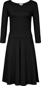 Hawn Jersey Fit & Flare Dress - neckline: round neck; pattern: plain; predominant colour: black; occasions: evening, work; length: on the knee; fit: fitted at waist & bust; style: fit & flare; fibres: viscose/rayon - stretch; sleeve length: 3/4 length; sleeve style: standard; trends: volume; pattern type: fabric; texture group: jersey - stretchy/drapey