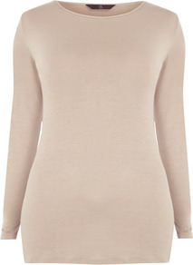 Neutral Crew Neck Top - neckline: round neck; pattern: plain; hip detail: fitted at hip; predominant colour: stone; occasions: casual, work; length: standard; style: top; fibres: polyester/polyamide - stretch; fit: body skimming; sleeve length: long sleeve; sleeve style: standard; pattern type: fabric; pattern size: standard; texture group: jersey - stretchy/drapey