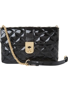 Kate Patent Across Body Handbag - predominant colour: black; occasions: casual, evening, work, occasion; style: shoulder; length: across body/long; size: standard; material: leather; embellishment: quilted, chain/metal; pattern: plain; finish: patent
