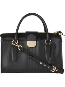 Lola Bowling Handbag, Black - predominant colour: black; occasions: casual, evening, work; type of pattern: standard; style: bowling; length: handle; size: standard; material: leather; embellishment: zips, chain/metal; pattern: plain; finish: plain