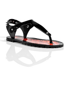 Black Studded Rubber Thongs - predominant colour: black; occasions: casual, holiday; material: plastic/rubber; heel height: flat; embellishment: studs; ankle detail: ankle strap; heel: standard; toe: toe thongs; style: flip flops / toe post; finish: plain; pattern: plain