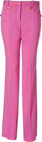 Pink Wide Leg Pants With Medusa Hardware - pattern: plain; waist: high rise; pocket detail: pockets at the sides; length: extra long; occasions: casual, evening, occasion; fibres: viscose/rayon - stretch; texture group: crepes; fit: wide leg; pattern type: fabric; style: standard; predominant colour: dusky pink; embellishment: studs
