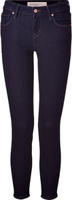 Dark Blue Rinse Cropped Jeans - style: skinny leg; pattern: plain; pocket detail: traditional 5 pocket; waist: mid/regular rise; predominant colour: navy; occasions: casual; length: ankle length; fibres: cotton - stretch; jeans detail: dark wash; texture group: denim; pattern type: fabric; pattern size: standard