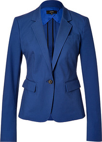 Royal Blue Cotton Blazer - pattern: plain; style: single breasted blazer; collar: standard lapel/rever collar; predominant colour: royal blue; occasions: evening, work, occasion; length: standard; fit: tailored/fitted; fibres: cotton - stretch; sleeve length: long sleeve; sleeve style: standard; texture group: cotton feel fabrics; collar break: low/open; pattern type: fabric
