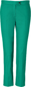 Emerald Cotton Ankle Pants - pattern: plain; waist detail: fitted waist, narrow waistband; pocket detail: small back pockets, pockets at the sides; waist: mid/regular rise; predominant colour: emerald green; occasions: casual, evening, work, occasion; length: ankle length; fibres: cotton - stretch; hip detail: fitted at hip (bottoms); texture group: cotton feel fabrics; fit: straight leg; pattern type: fabric; style: standard