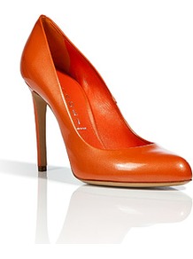 Pearly Melon Patent Leather Pumps - predominant colour: bright orange; occasions: evening, work, occasion; material: leather; heel height: high; heel: stiletto; toe: pointed toe; style: courts; finish: patent; pattern: plain