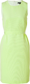 Citron Sheath Dress - style: shift; neckline: round neck; fit: tailored/fitted; pattern: plain; sleeve style: sleeveless; waist detail: fitted waist, narrow waistband; predominant colour: lime; occasions: casual, evening, occasion, holiday; length: just above the knee; fibres: polyester/polyamide - mix; hip detail: sculpting darts/pleats/seams at hip; sleeve length: sleeveless; trends: glamorous day shifts, fluorescent; pattern type: fabric; pattern size: standard; texture group: other - light to midweight
