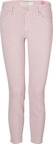 Fantasia Pink Lola Crop Skinny Jeans - style: skinny leg; pattern: plain; pocket detail: traditional 5 pocket; waist: mid/regular rise; predominant colour: blush; occasions: casual; length: ankle length; fibres: cotton - stretch; texture group: denim; pattern type: fabric