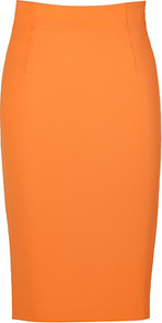 Calendula Pencil Skirt - pattern: plain; style: pencil; fit: tailored/fitted; waist detail: fitted waist, structured pleats at waist; waist: high rise; hip detail: fitted at hip; predominant colour: bright orange; occasions: casual, evening, work, occasion; length: on the knee; fibres: viscose/rayon - stretch; texture group: crepes; trends: fluorescent; pattern type: fabric; pattern size: standard