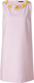 Lilac/Yellow Embellished Dress - style: shift; neckline: round neck; sleeve style: sleeveless; bust detail: added detail/embellishment at bust; predominant colour: lilac; occasions: casual, evening, work, occasion, holiday; length: just above the knee; fit: soft a-line; fibres: polyester/polyamide - mix; sleeve length: sleeveless; texture group: crepes; trends: glamorous day shifts; pattern type: fabric; pattern size: small & light; embellishment: beading