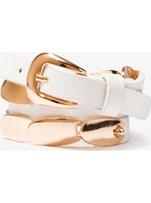 Linked Metal Hip Belt - predominant colour: white; secondary colour: gold; occasions: casual, evening, work, holiday; type of pattern: standard; style: classic; size: skinny; worn on: waist; material: faux leather; pattern: plain; finish: plain; embellishment: chain/metal
