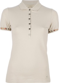 Checked Cuff Polo Shirt - neckline: shirt collar/peter pan/zip with opening; pattern: plain; bust detail: buttons at bust (in middle at breastbone)/zip detail at bust; style: polo shirt; predominant colour: stone; occasions: casual, holiday; length: standard; fibres: cotton - stretch; fit: body skimming; sleeve length: short sleeve; sleeve style: standard; pattern type: fabric; texture group: other - light to midweight