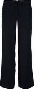 Beach Trousers - length: standard; pattern: plain; waist: mid/regular rise; predominant colour: black; occasions: casual, evening, holiday; fibres: linen - 100%; texture group: linen; fit: wide leg; pattern type: fabric; style: standard
