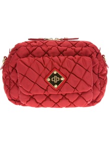 Quilted Shoulder Bag - predominant colour: true red; occasions: casual, evening, work, occasion; type of pattern: standard; style: shoulder; length: shoulder (tucks under arm); size: small; material: fabric; embellishment: quilted, chain/metal; pattern: plain; finish: plain