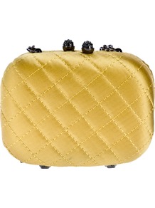 Quilted Effect Box Clutch - predominant colour: yellow; occasions: evening, occasion; type of pattern: standard; style: clutch; length: hand carry; size: small; material: satin; embellishment: crystals, quilted, chain/metal; pattern: plain; finish: plain