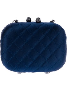 Quilted Effect Box Clutch - predominant colour: navy; occasions: evening, occasion; type of pattern: light; style: clutch; length: hand carry; size: small; material: satin; embellishment: crystals, quilted, chain/metal; pattern: plain; finish: plain