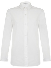 Poplin Shirt - neckline: shirt collar/peter pan/zip with opening; pattern: plain; style: shirt; predominant colour: white; occasions: casual, work; length: standard; fibres: cotton - 100%; fit: body skimming; sleeve length: 3/4 length; sleeve style: standard; texture group: cotton feel fabrics; pattern type: fabric