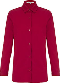 Poplin Shirt - neckline: shirt collar/peter pan/zip with opening; pattern: plain; style: shirt; predominant colour: burgundy; occasions: casual, work; length: standard; fibres: cotton - 100%; fit: body skimming; sleeve length: 3/4 length; sleeve style: standard; texture group: cotton feel fabrics; pattern type: fabric