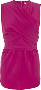 Twist Front Top - neckline: v-neck; pattern: plain; sleeve style: sleeveless; style: wrap/faux wrap; bust detail: ruching/gathering/draping/layers/pintuck pleats at bust; predominant colour: hot pink; occasions: casual, evening; length: standard; fibres: polyester/polyamide - mix; fit: body skimming; sleeve length: sleeveless; texture group: silky - light; pattern type: fabric