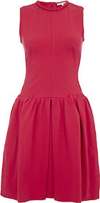 Full Skirted Dress - pattern: plain; sleeve style: sleeveless; predominant colour: true red; occasions: evening, occasion; length: just above the knee; fit: fitted at waist & bust; style: fit & flare; fibres: cotton - stretch; neckline: crew; sleeve length: sleeveless; trends: volume; pattern type: fabric; texture group: jersey - stretchy/drapey