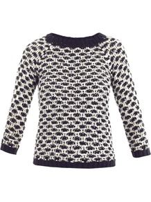 Pegaso Sweater - style: standard; secondary colour: white; predominant colour: navy; occasions: casual; length: standard; fibres: cotton - mix; fit: standard fit; neckline: crew; sleeve length: 3/4 length; sleeve style: standard; texture group: knits/crochet; pattern type: knitted - other; pattern size: standard; pattern: patterned/print