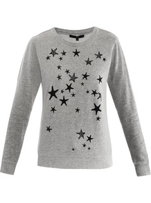 Star Print Sweatshirt - neckline: round neck; sleeve style: extended cuff; style: sweat top; predominant colour: mid grey; secondary colour: black; occasions: casual; length: standard; fibres: cotton - 100%; fit: loose; bust detail: contrast pattern/fabric/detail at bust; sleeve length: extra long; texture group: cotton feel fabrics; pattern type: fabric; pattern size: small & light; pattern: patterned/print