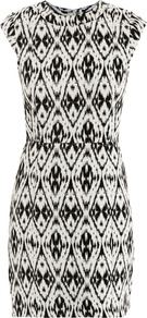 Orinthia Jacquard Dress - style: shift; length: mid thigh; sleeve style: capped; fit: tailored/fitted; occasions: evening; fibres: polyester/polyamide - mix; neckline: crew; sleeve length: short sleeve; predominant colour: monochrome; trends: statement prints; pattern type: fabric; pattern size: big & busy; pattern: patterned/print; texture group: other - stretchy