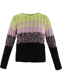 Multi Ombre Sweater - neckline: slash/boat neckline; style: standard; secondary colour: lime; occasions: casual; length: standard; fibres: cotton - 100%; fit: standard fit; bust detail: contrast pattern/fabric/detail at bust; predominant colour: multicoloured; sleeve length: long sleeve; sleeve style: standard; texture group: knits/crochet; trends: striking stripes; pattern type: knitted - other; pattern size: standard; pattern: colourblock