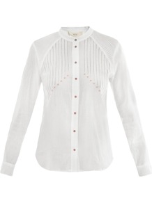 Embroidery Detail Blouse - pattern: plain; bust detail: added detail/embellishment at bust; style: shirt; predominant colour: white; occasions: casual, work; length: standard; neckline: collarstand; fibres: cotton - 100%; fit: tailored/fitted; sleeve length: long sleeve; sleeve style: standard; texture group: cotton feel fabrics; pattern type: fabric; embellishment: embroidered