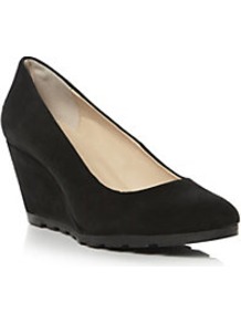 Atreat Simple Wedged Heel Court Shoe - predominant colour: black; occasions: casual, work; material: suede; heel height: high; heel: wedge; toe: round toe; style: courts; finish: plain; pattern: plain