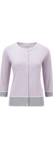 Wisteria Tipped Cardigan - neckline: round neck; predominant colour: lilac; secondary colour: light grey; occasions: casual, work; length: standard; style: standard; fibres: cotton - 100%; fit: slim fit; sleeve length: 3/4 length; sleeve style: standard; texture group: knits/crochet; pattern type: knitted - fine stitch; pattern size: standard; pattern: colourblock