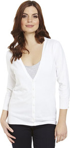 Basics Stretch Cardigan - neckline: low v-neck; pattern: plain; predominant colour: white; occasions: casual, work; length: standard; style: standard; fibres: cotton - mix; fit: standard fit; sleeve length: 3/4 length; sleeve style: standard; texture group: knits/crochet; pattern type: knitted - fine stitch