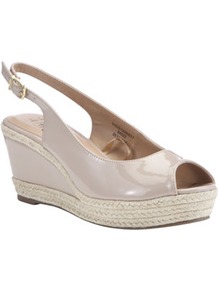 Slingback Raffia Wedge Sandals - predominant colour: stone; occasions: casual, evening, holiday; material: faux leather; heel height: mid; heel: wedge; toe: open toe/peeptoe; style: strappy; finish: patent; pattern: plain