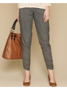 Chevron Print Trousers - waist: mid/regular rise; predominant colour: light grey; occasions: casual, evening; length: calf length; fibres: viscose/rayon - 100%; fit: slim leg; pattern type: fabric; pattern size: small & light; pattern: patterned/print; texture group: jersey - stretchy/drapey; style: standard
